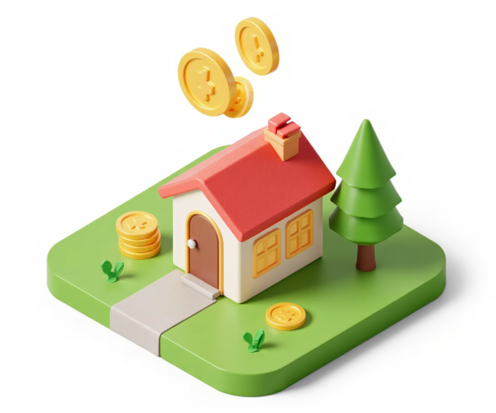 3D house with coins